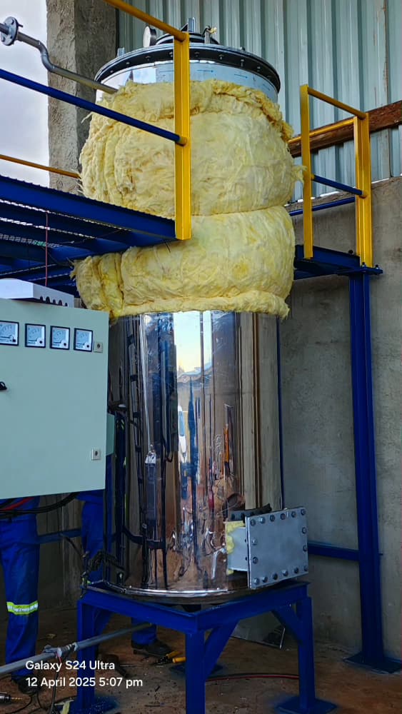 Fabricated steel tank with thermal insulation cladding in the Mine Ways workshop