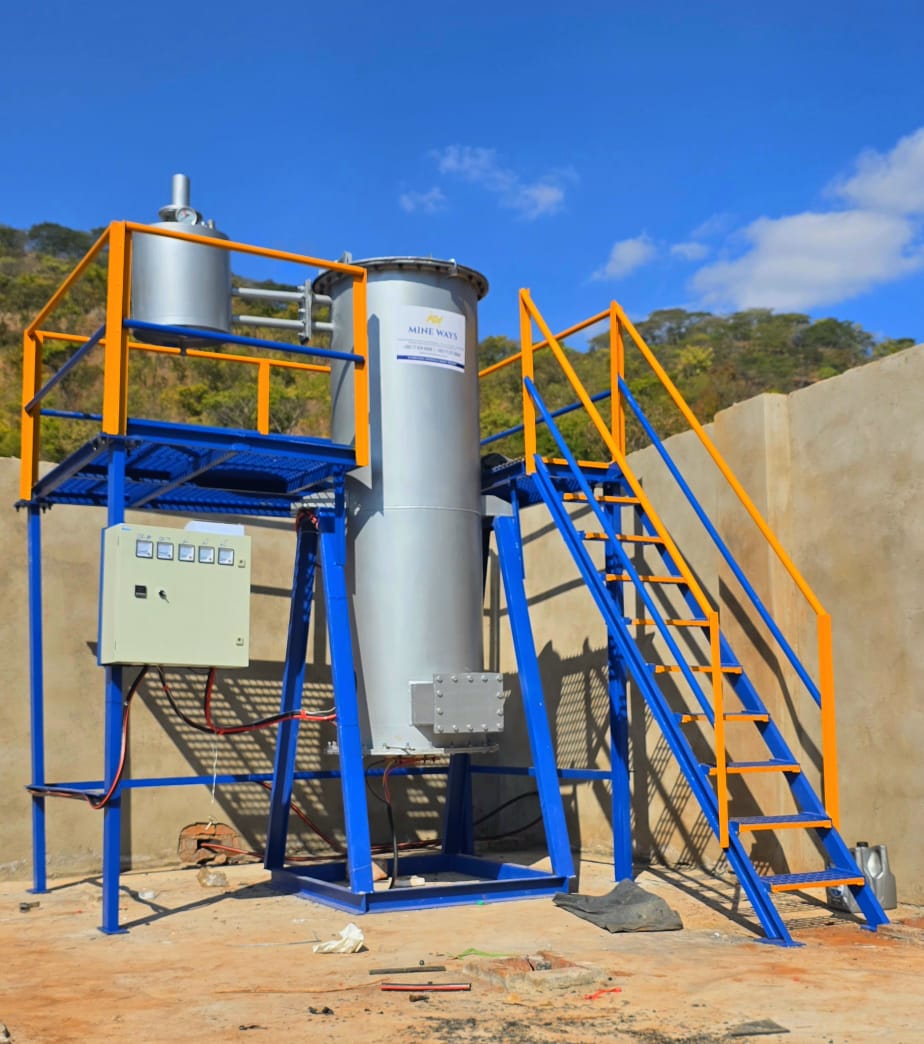 High pressure elution boiler manufactured and installed by Mine Ways, with access platform and control panel